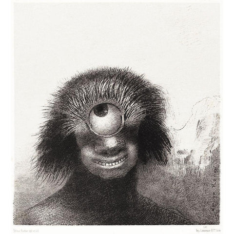 The Deformed Polyp Floated on the Shores, a Sort of Smiling and Hideous Cyclops by the Flower Black Modern Wood Framed Art Print with Double Matting by Redon, Odilon