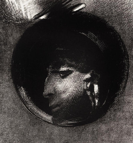 Auricular Cell Black Ornate Wood Framed Art Print with Double Matting by Redon, Odilon