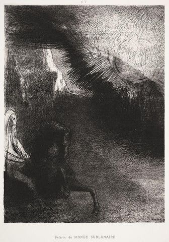 Pilgrim of the Sublunary World Black Ornate Wood Framed Art Print with Double Matting by Redon, Odilon