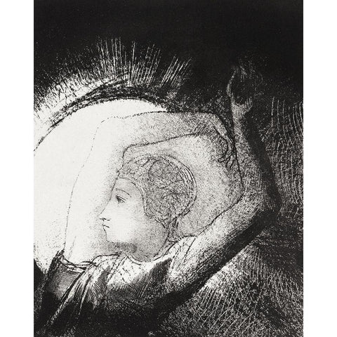 A Woman Clothed with a Sun  Black Modern Wood Framed Art Print with Double Matting by Redon, Odilon