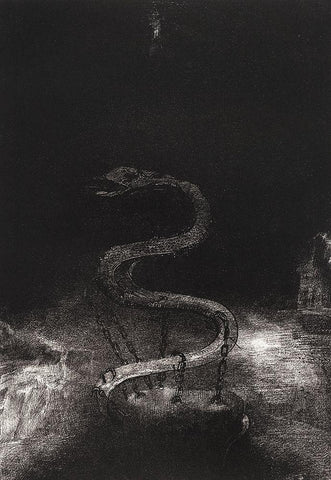 And Bound Him a Thousand Years Black Ornate Wood Framed Art Print with Double Matting by Redon, Odilon