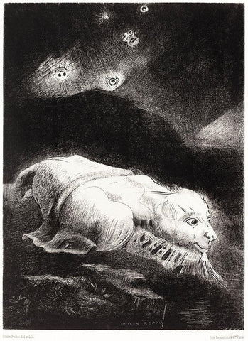 When Life Was Awakening in the Depths of Obscure Matter White Modern Wood Framed Art Print with Double Matting by Redon, Odilon