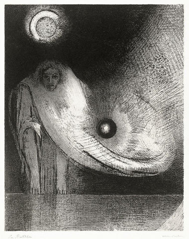 The Buddha White Modern Wood Framed Art Print with Double Matting by Redon, Odilon