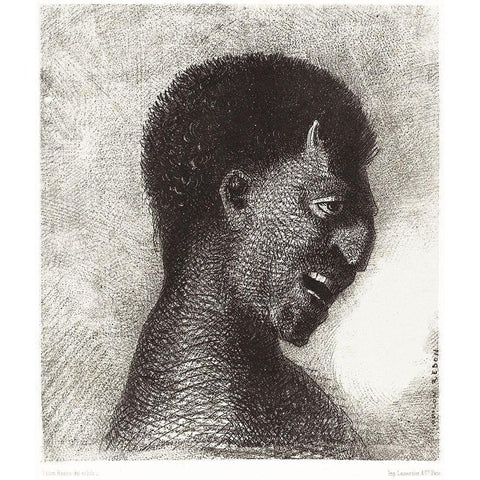 The Satyr with the Cynical Smile  Black Modern Wood Framed Art Print with Double Matting by Redon, Odilon