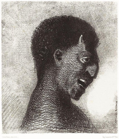 The Satyr with the Cynical Smile  White Modern Wood Framed Art Print with Double Matting by Redon, Odilon