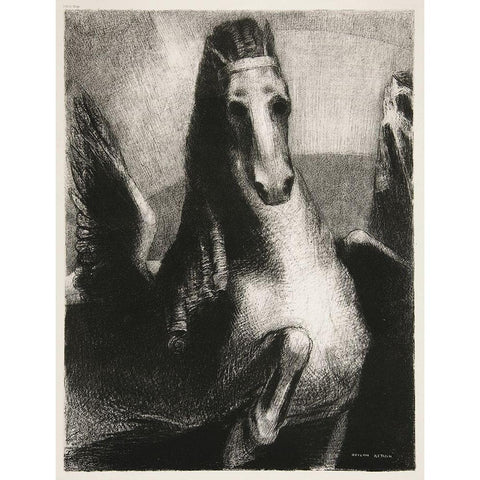 The Wing Black Modern Wood Framed Art Print by Redon, Odilon