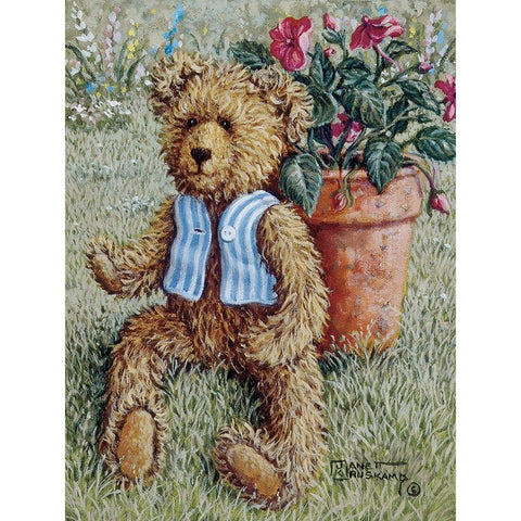 Bear With Vest Black Modern Wood Framed Art Print by Kruskamp, Janet