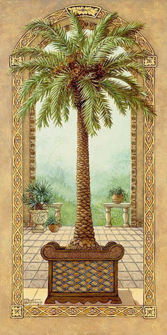 Palm Tree in Basket I Black Ornate Wood Framed Art Print with Double Matting by Kruskamp, Janet