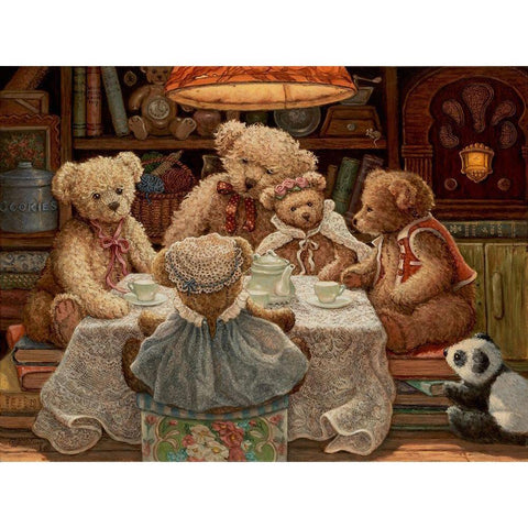 Teddy Bear Tea Party Black Modern Wood Framed Art Print with Double Matting by Kruskamp, Janet