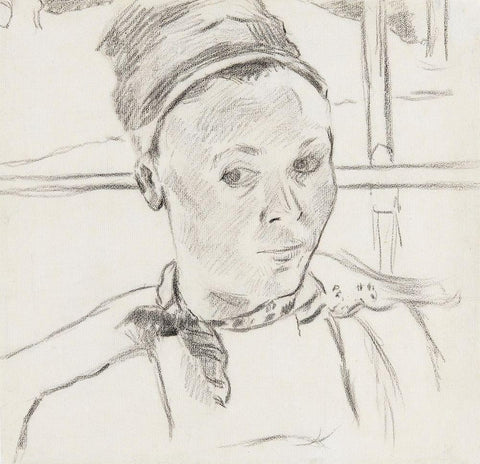 Bust of a Young Breton Woman (Possibly Marie Lagadu) Black Ornate Wood Framed Art Print with Double Matting by Gauguin, Paul