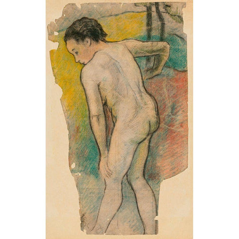 Breton Bather Gold Ornate Wood Framed Art Print with Double Matting by Gauguin, Paul