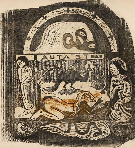 The God (Te atua), from the Suite of Late Wood-Block Prints Black Ornate Wood Framed Art Print with Double Matting by Gauguin, Paul