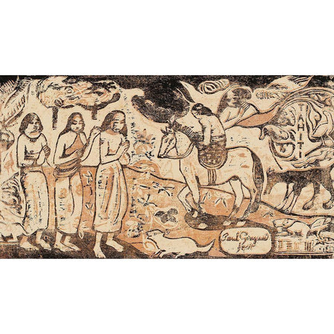 Change of Residence, from the Suite of Late Wood-Block Prints Black Modern Wood Framed Art Print with Double Matting by Gauguin, Paul
