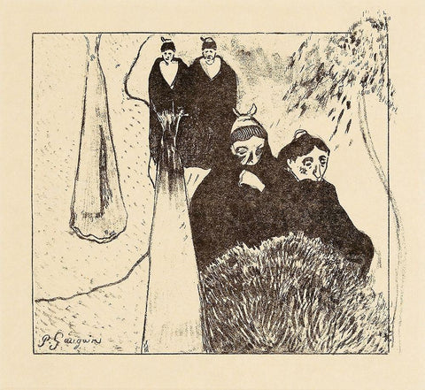 Old Women of Arles, from the Volpini Suite Black Ornate Wood Framed Art Print with Double Matting by Gauguin, Paul