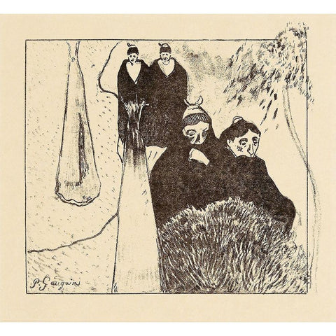 Old Women of Arles, from the Volpini Suite Black Modern Wood Framed Art Print with Double Matting by Gauguin, Paul