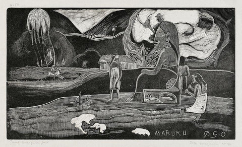 Offerings of Gratitude (Maruru), from the Noa Noa Suite Black Ornate Wood Framed Art Print with Double Matting by Gauguin, Paul