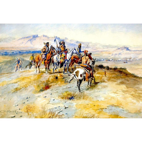 The Coming of the White Man White Modern Wood Framed Art Print by Russell, Charles Marion