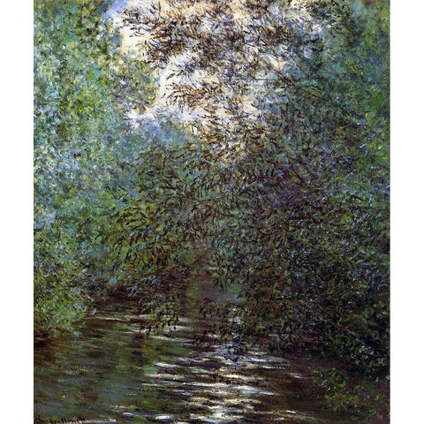 Le Fleuve Aux Saules Black Modern Wood Framed Art Print with Double Matting by Monet, Claude