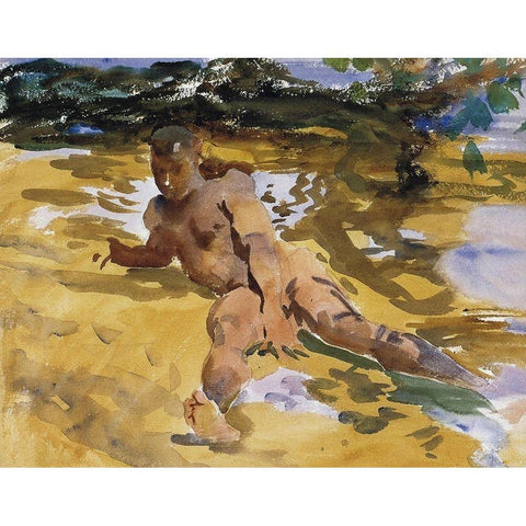 Figure on a beach, Florida White Modern Wood Framed Art Print by Sargent, John Singer
