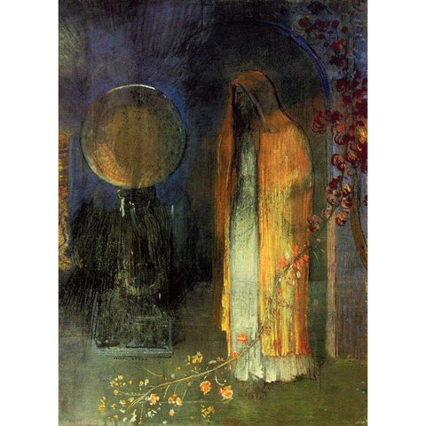 The Yellow Cape Black Modern Wood Framed Art Print with Double Matting by Redon, Odilon
