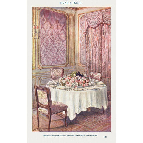 A Dinner Table  Gold Ornate Wood Framed Art Print with Double Matting by Mrs. Beeton''s Book of Household Management