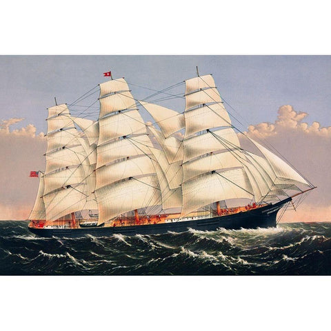 Clipper Ship Three Brothers, the largest sailing ship in the world  Gold Ornate Wood Framed Art Print with Double Matting by Currier and Ives