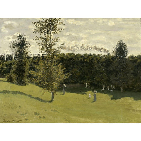 Train in the Countryside Black Modern Wood Framed Art Print with Double Matting by Monet, Claude