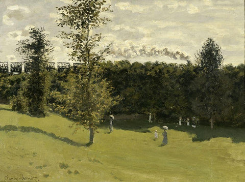 Train in the Countryside White Modern Wood Framed Art Print with Double Matting by Monet, Claude