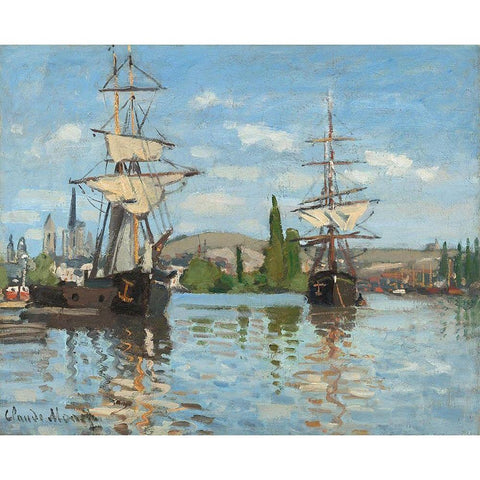 The Seine At Rouen Black Modern Wood Framed Art Print with Double Matting by Monet, Claude