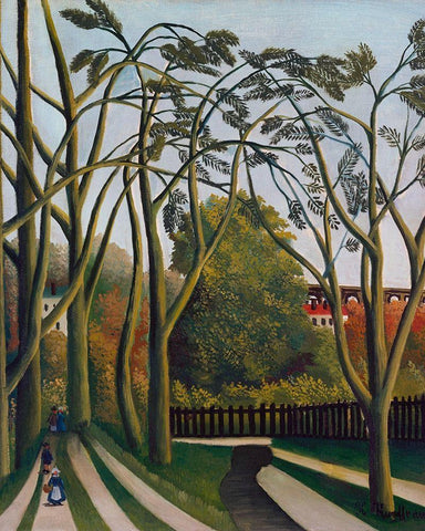 The Banks of the Bievre near Bicetre  1909 White Modern Wood Framed Art Print with Double Matting by Rousseau, Henri