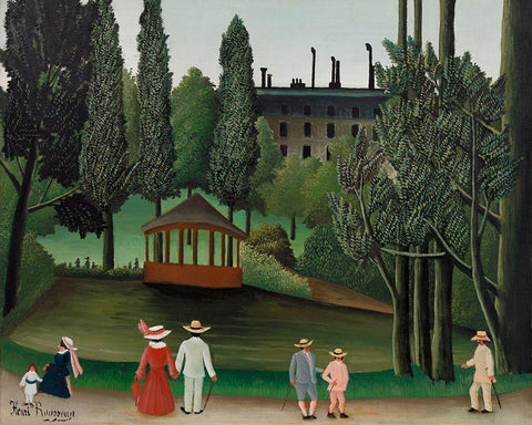 View of Montsouris Park, the Kiosk 1910 Black Ornate Wood Framed Art Print with Double Matting by Rousseau, Henri