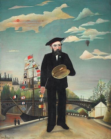 Self Portrait Black Ornate Wood Framed Art Print with Double Matting by Rousseau, Henri