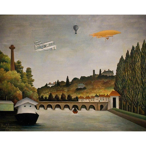 View of Pont de Sevres White Modern Wood Framed Art Print by Rousseau, Henri