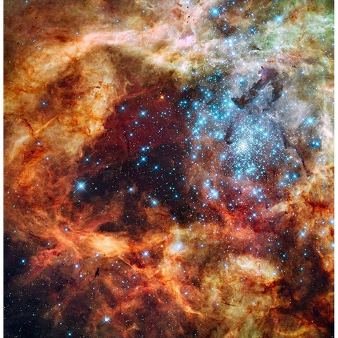 Hubbles view of a grand star forming region White Modern Wood Framed Art Print by NASA