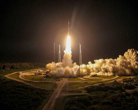 Off to space White Modern Wood Framed Art Print with Double Matting by NASA