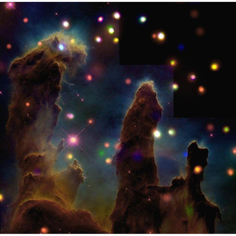 The Eagle Nebula, Pillars of Creation White Modern Wood Framed Art Print by NASA