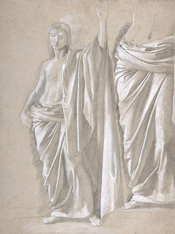 Study of a Draped Figure White Modern Wood Framed Art Print with Double Matting by Degas, Edgar