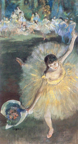 Fin dArabesque, with ballerina Rosita Mauri White Modern Wood Framed Art Print with Double Matting by Degas, Edgar