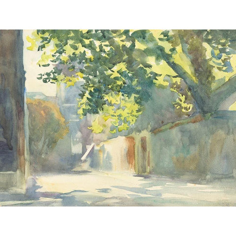 Sunlit Wall Under a Tree White Modern Wood Framed Art Print by Sargent, John Singer