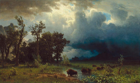 Buffalo Trail: The Impending Storm Black Ornate Wood Framed Art Print with Double Matting by Bierstadt, Albert