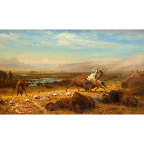 The Last of the Buffalo Black Modern Wood Framed Art Print with Double Matting by Bierstadt, Albert