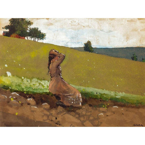 The Green Hill Black Modern Wood Framed Art Print with Double Matting by Homer, Winslow