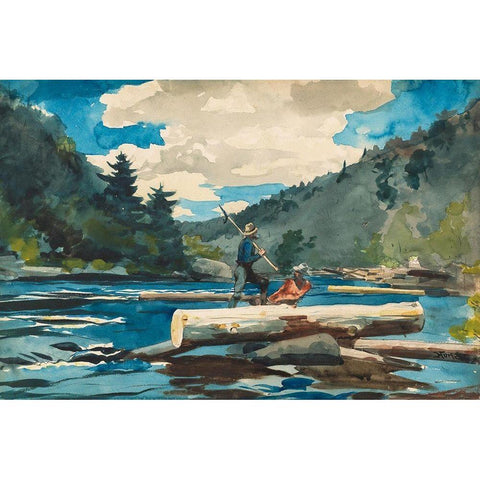 Hudson River, Logging Gold Ornate Wood Framed Art Print with Double Matting by Homer, Winslow