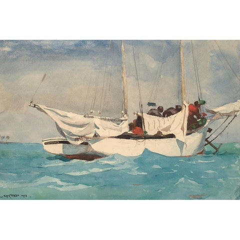 Key West, Hauling Anchor Gold Ornate Wood Framed Art Print with Double Matting by Homer, Winslow