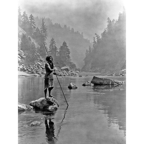A smoky day at the Sugar Bowl, Hupa White Modern Wood Framed Art Print by Curtis, Edward