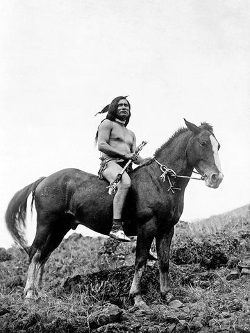 The old-time warrior Nez Perce White Modern Wood Framed Art Print with Double Matting by Curtis, Edward