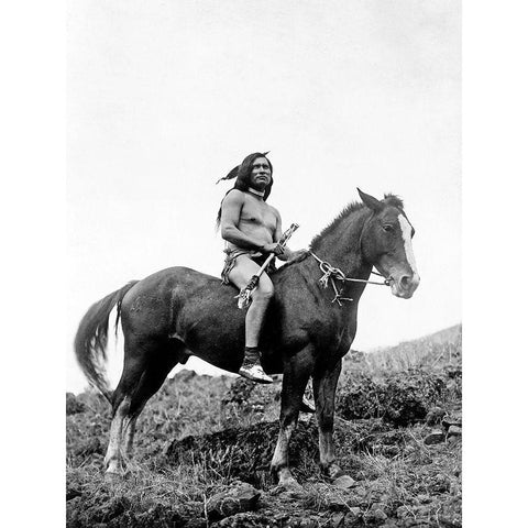 The old-time warrior Nez Perce White Modern Wood Framed Art Print by Curtis, Edward