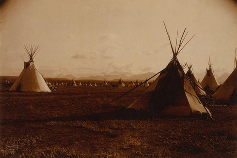 Piegan encampment, ca. 1900 White Modern Wood Framed Art Print with Double Matting by Curtis, Edward