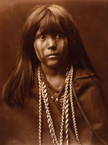 Mosa, Mohave girl, 1903 White Modern Wood Framed Art Print with Double Matting by Curtis, Edward