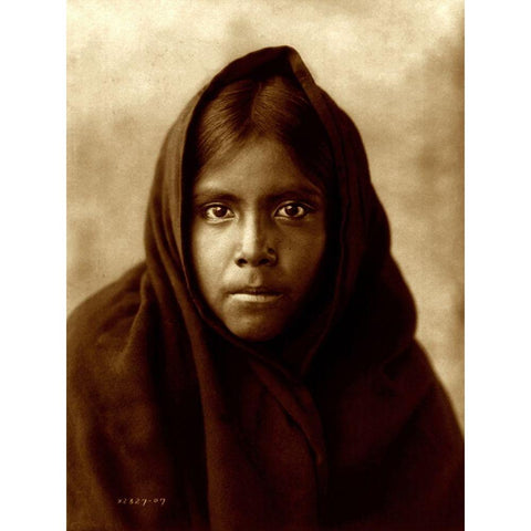Qahatika girl, Arizona, 1907 White Modern Wood Framed Art Print by Curtis, Edward